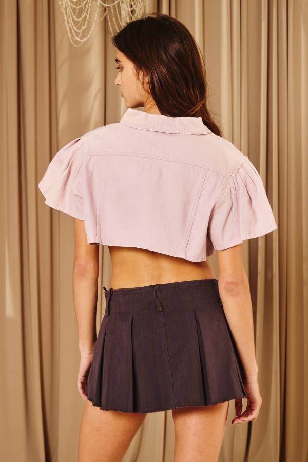 Short Puff Sleeves Cropped Denim Jacket