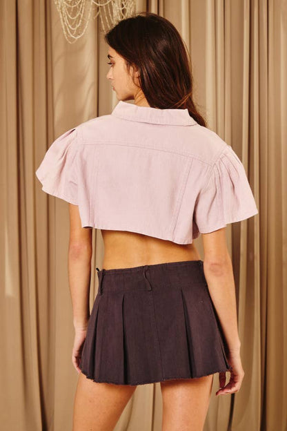 Short Puff Sleeves Cropped Denim Jacket