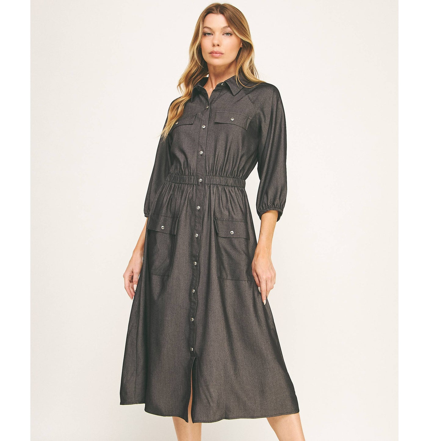Chloe Chambray Button Down Midi Dress