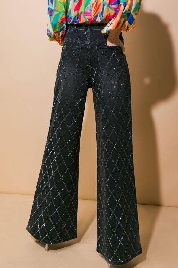 Sparkle Black Washed Wide Leg Jeans