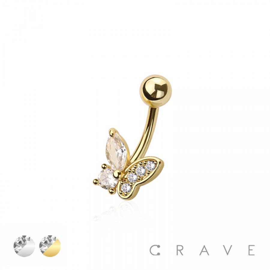 Multi CZ Butterfly Belly Button Navel Ring