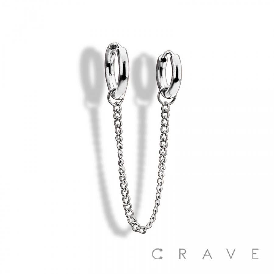 316L STAINLESS STEEL CHAIN-LINKED ROUND HUGGIE/HOOP EARRING: GOLD-10GA (2.5mm)-8MM-10MM