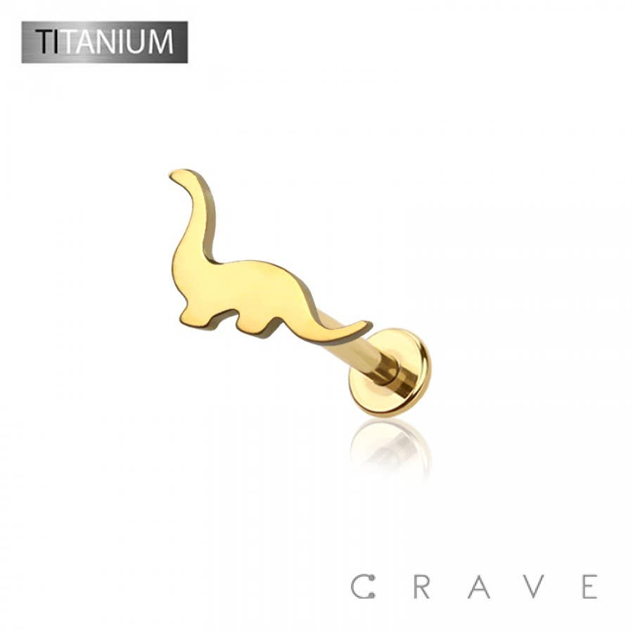 IMPLANT GRADE TITANIUM THREADLESS PUSH IN DINOSAUR TOP LABRE: GOLD-6MM