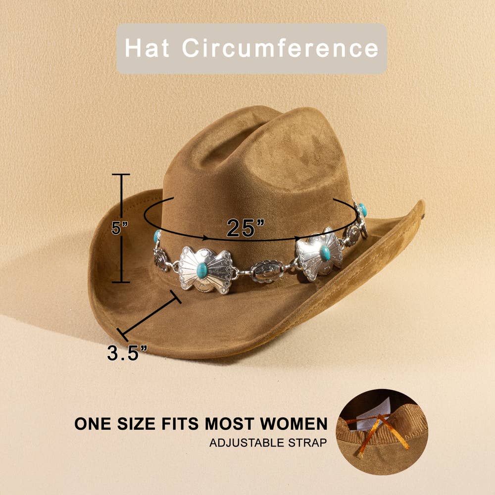 Turquoise Concho Chain Band Western Cowboy Hat