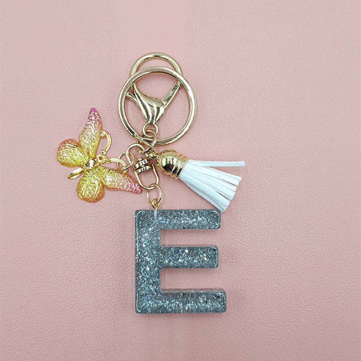 Silver Sequined Resin Letter Charm Keychains