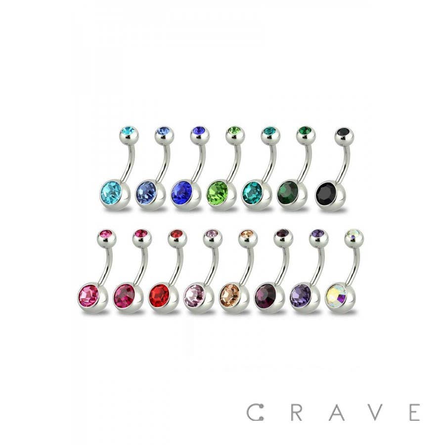 8MM Length Basic 316L Press Fit Double Gem Navel Ring