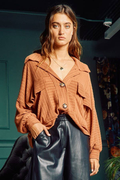 Slouchy Rib Knit Cropped Shacket