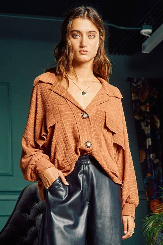 Slouchy Rib Knit Cropped Shacket