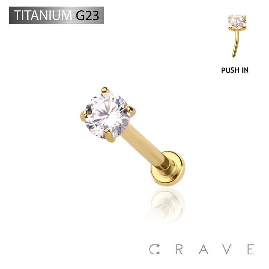 CZ Titanium Prong Push In Threadless Labret 