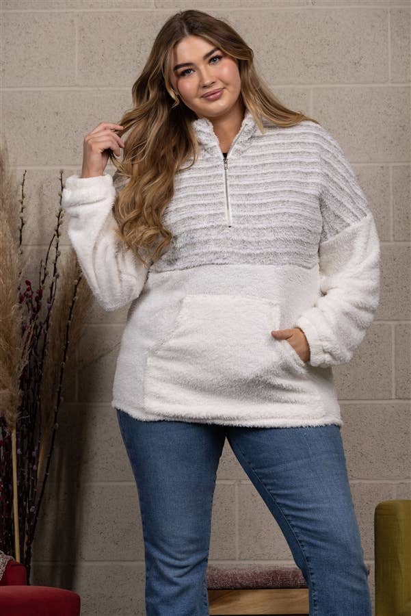 Plus Size Fluffy Kangaroo Pocket Sweater