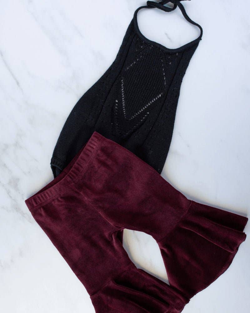 Girls Lina Pleated Velour Bell Bottoms