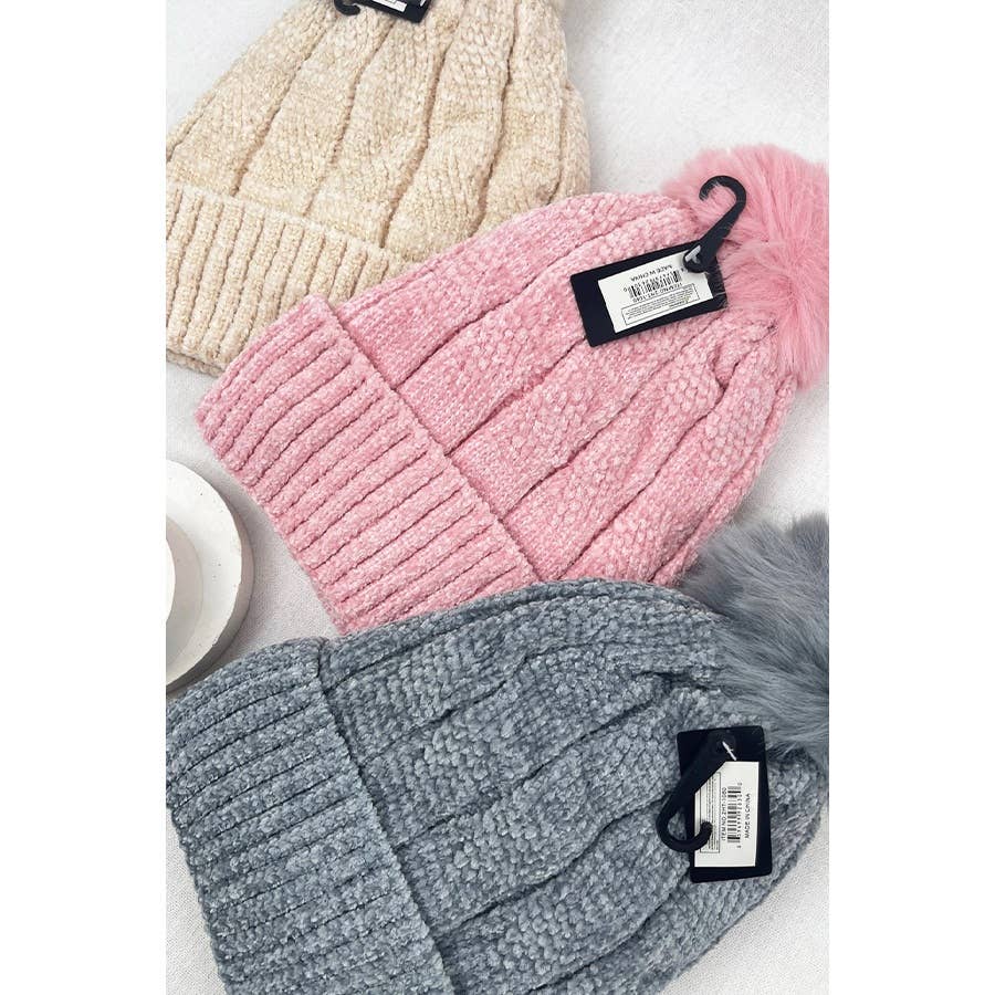 Double Layer Winter Cable Knit Pompom Beanie