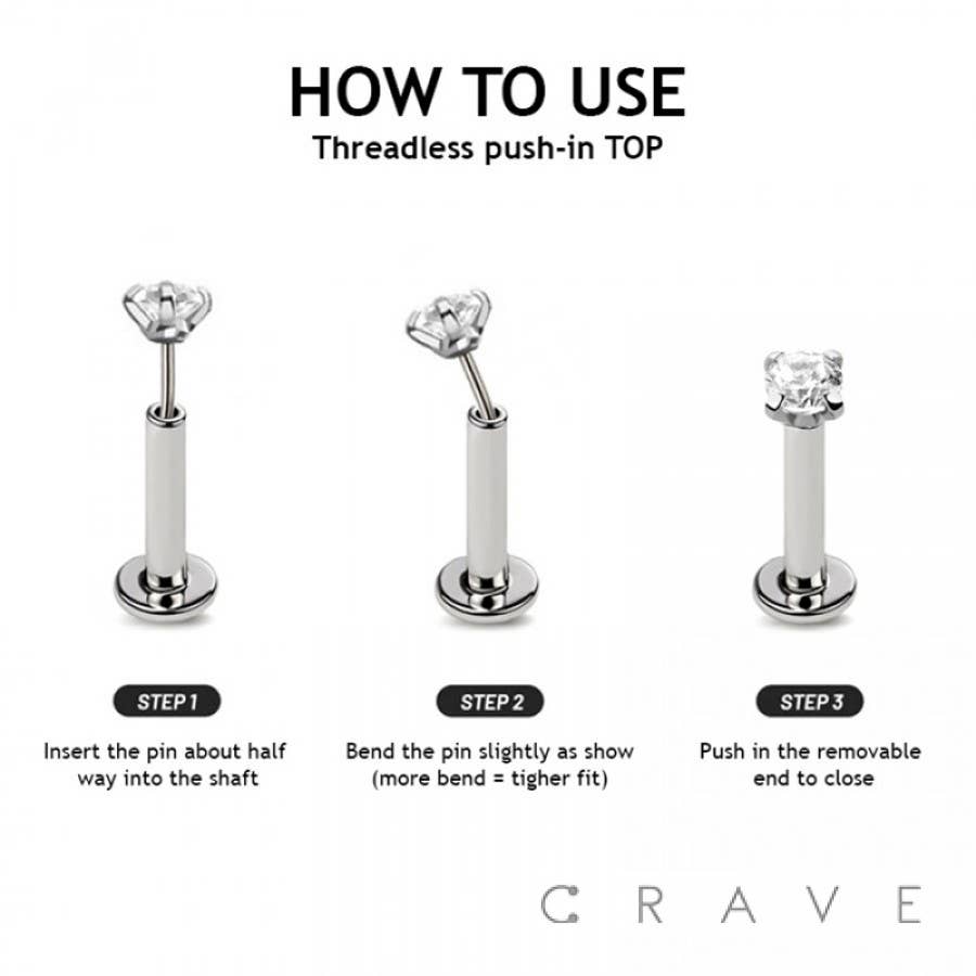 IMPLANT GRADE TITANIUM THREADLESS PUSH IN STARBURST CZ HEART: TITANIUM