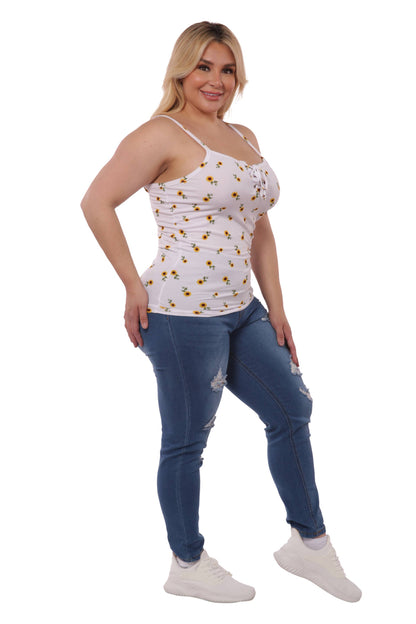 Plus Size Lace-Up Tank Tops white