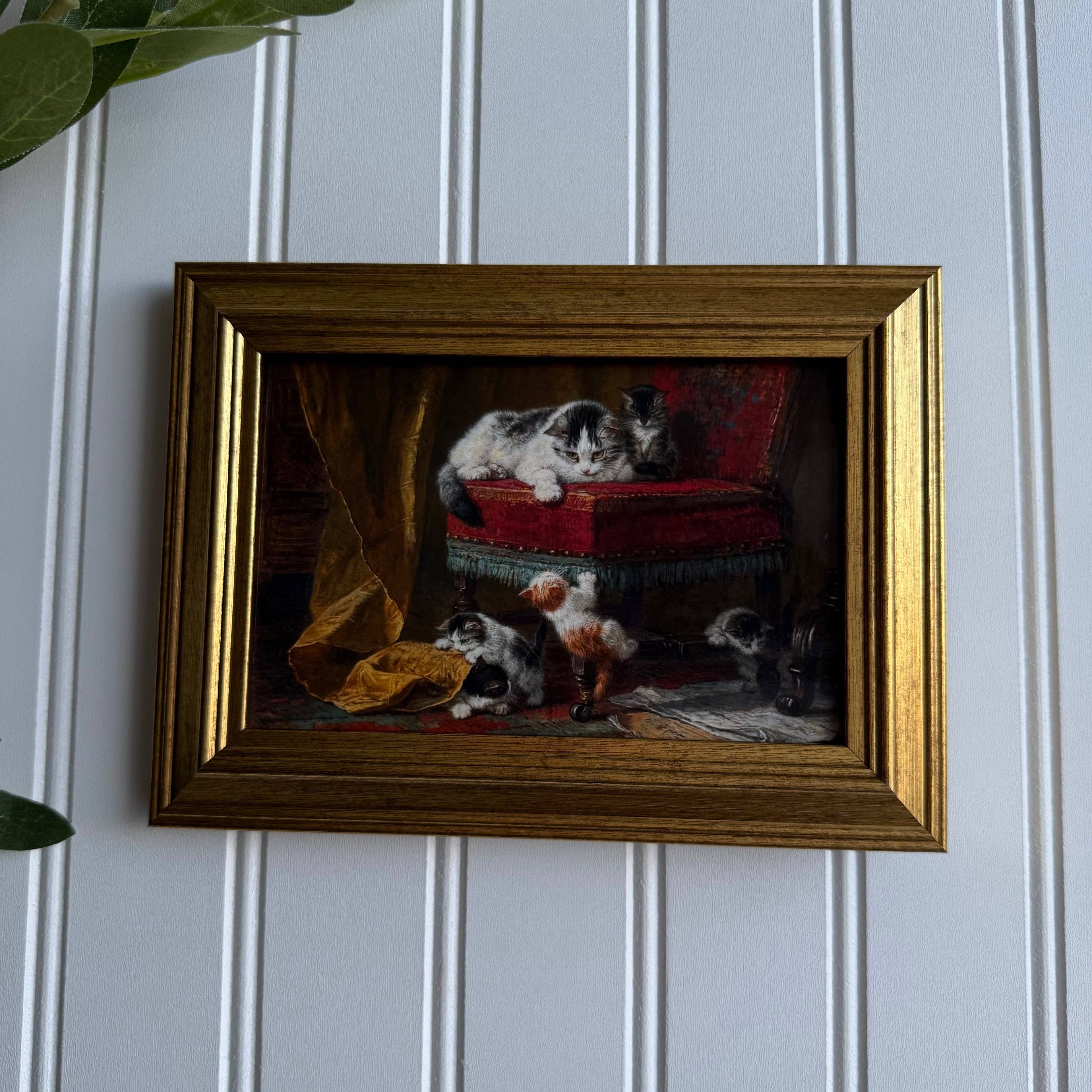 Vintage Style Kitties Playing Art Print gallery wall Framed