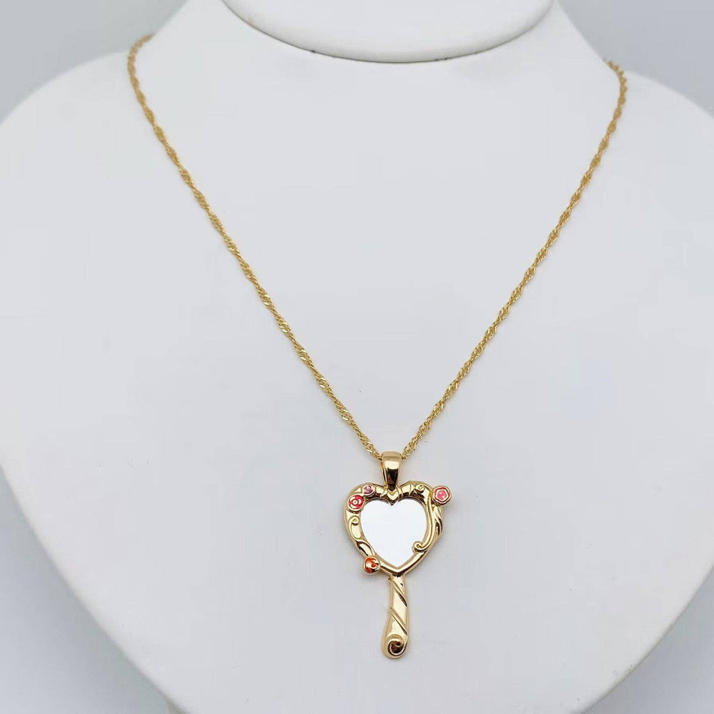 Enchanted Rose Heart Mirror Pendant Necklace