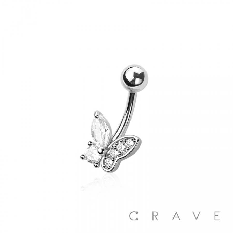 Multi CZ Butterfly Belly Button Navel Ring