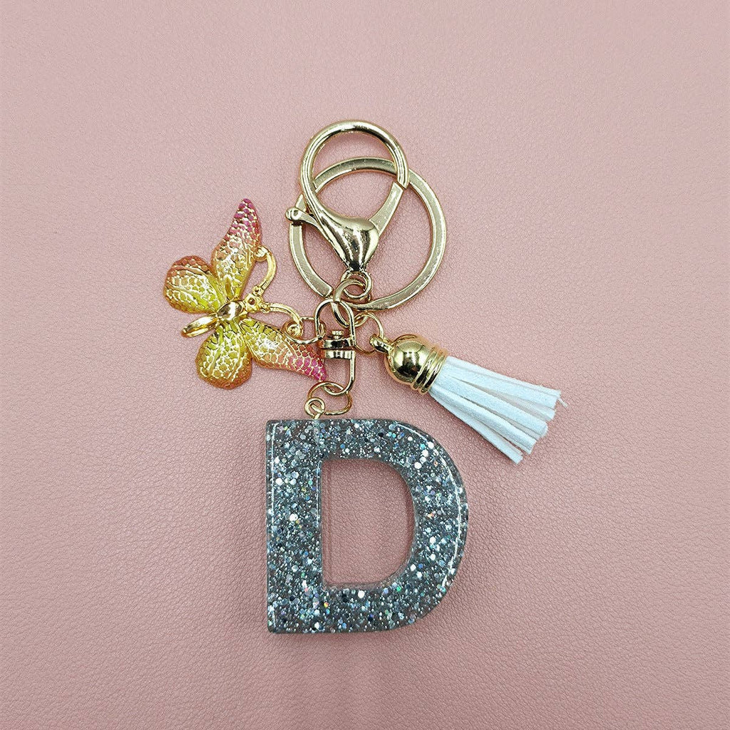 Silver Sequined Resin Letter Charm Keychains