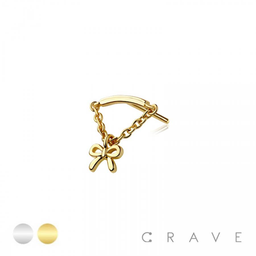 Threadless Push In Ribbon Bow Chain Dangle Labret