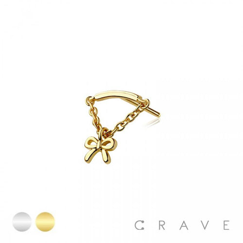 Bow Ribbon Chain Dangle Push In Labret
