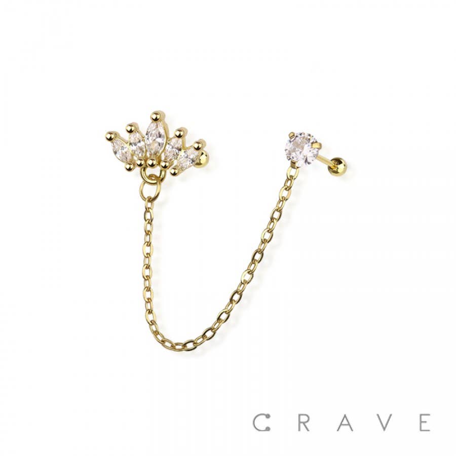 MARQUISE FAN 316L SURGICAL STAINLESS STEEL CARTILAGE BARBELL: GOLD