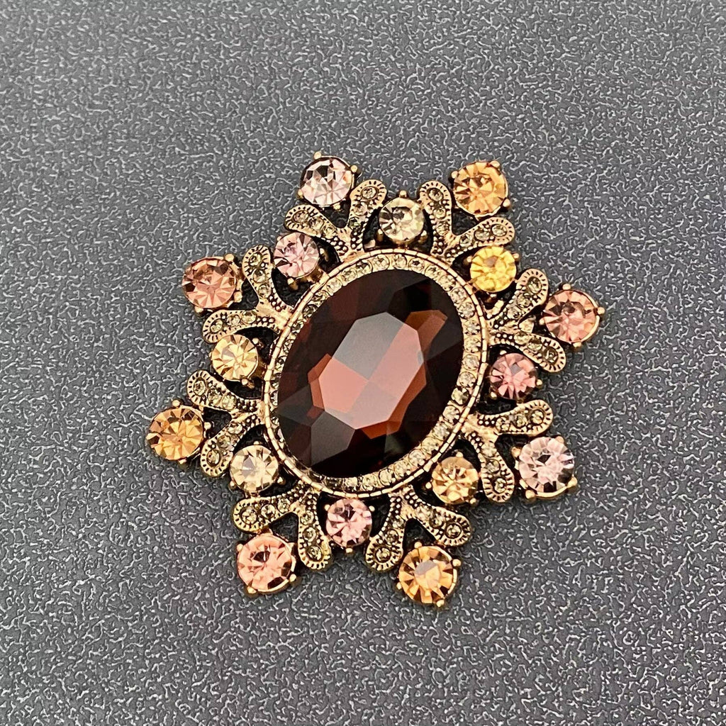 Antique-Inspired Amber Crystal Statement Brooch