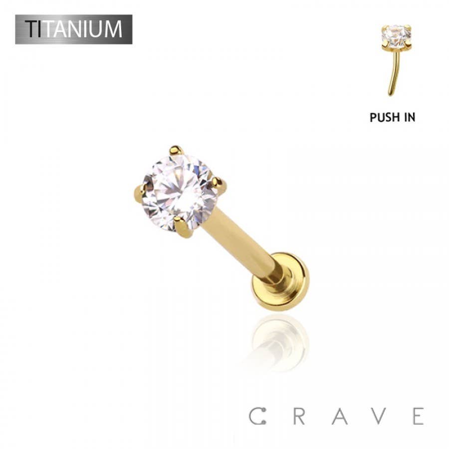Titanium Push In Threadless Labret Clear Gem 