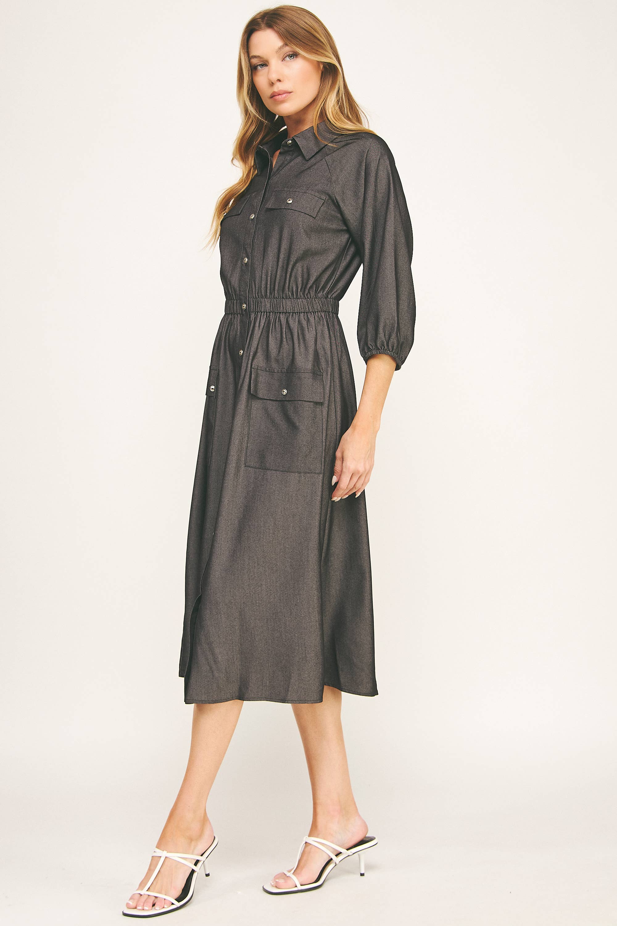 Chloe Chambray Button Down Midi Dress