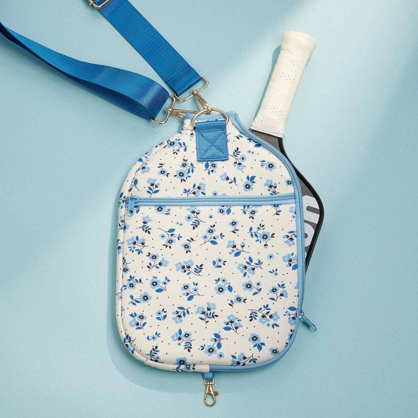 Blue-Floral-Neoprene-Pickleball-Paddle-Bag
