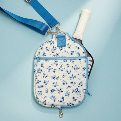 Blue-Floral-Neoprene-Pickleball-Paddle-Bag