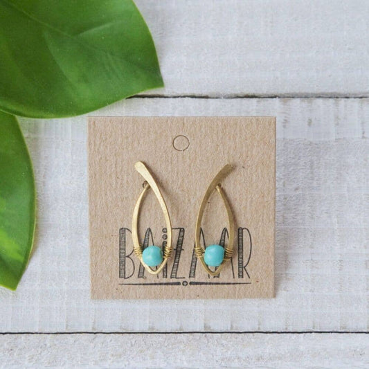 Looped Brass Stone Studs: Turquoise Earrings