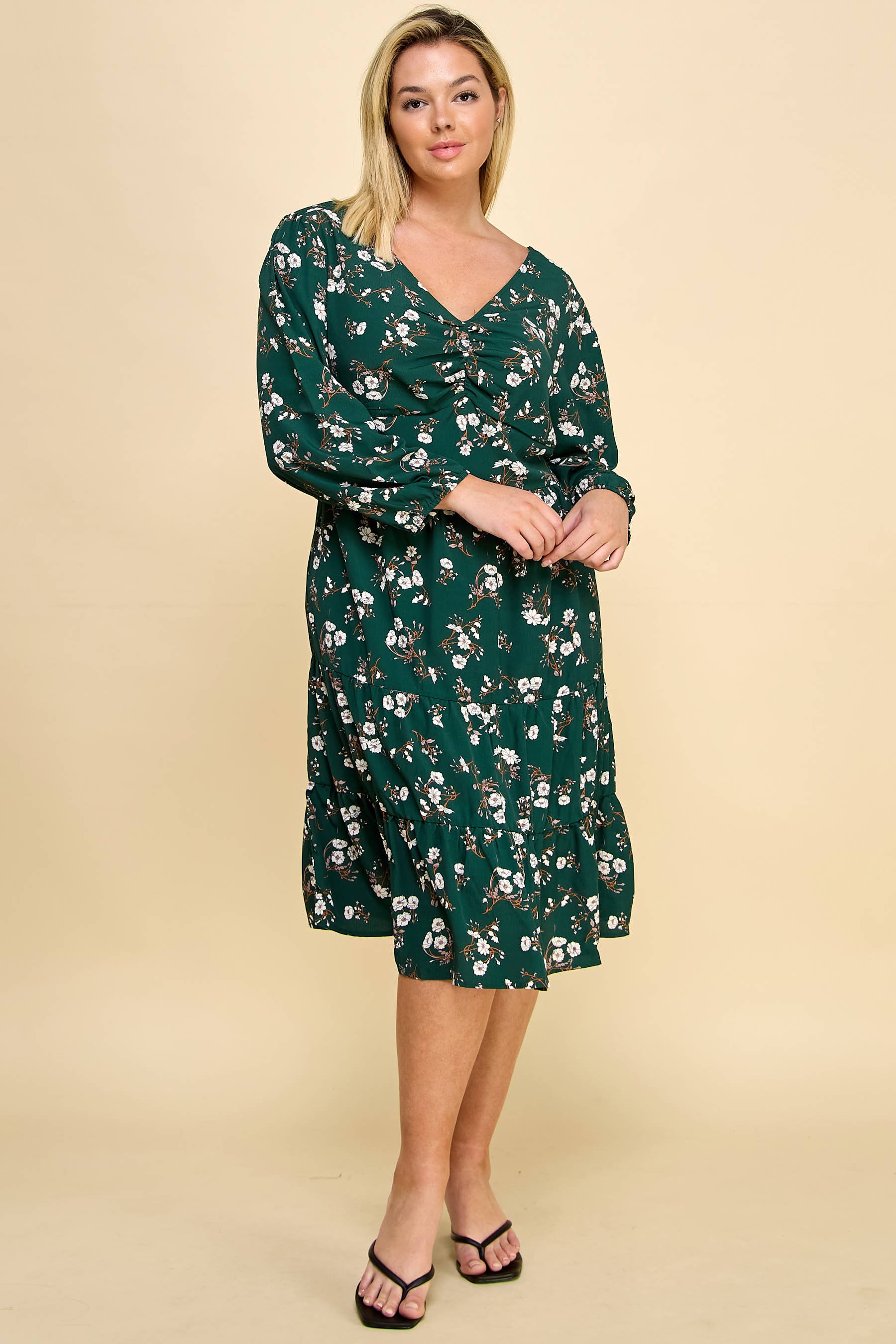 Plus Size Ruffled Floral Midi Dress.