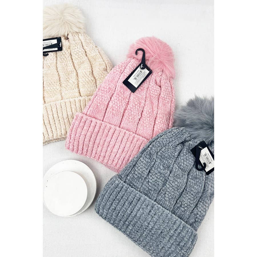 Double Layer Winter Cable Knit Pompom Beanie