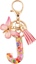 J Initial Letter Keychain for Women w/Butterfly Tassel