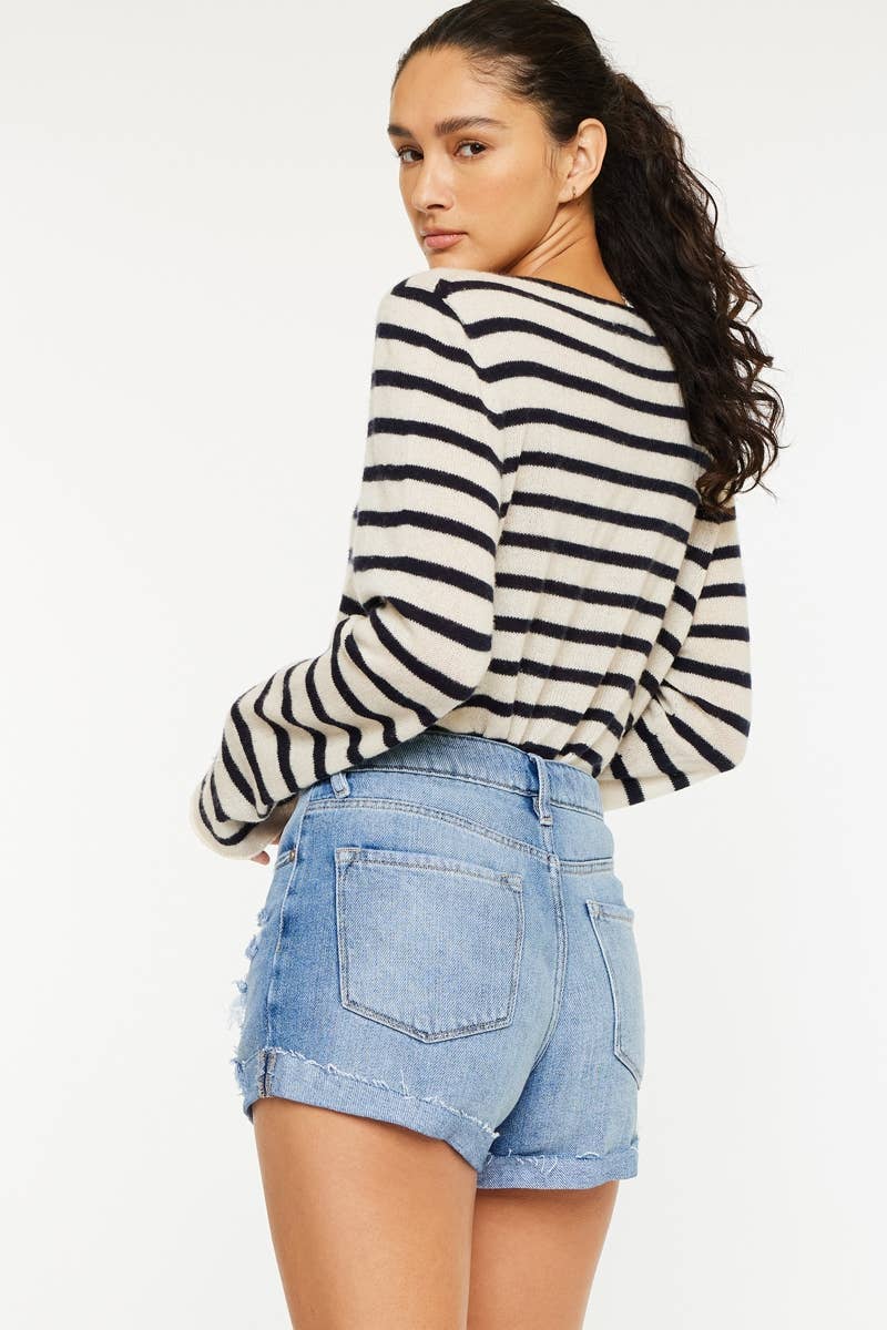 High Rise Distressed Jean Shorts