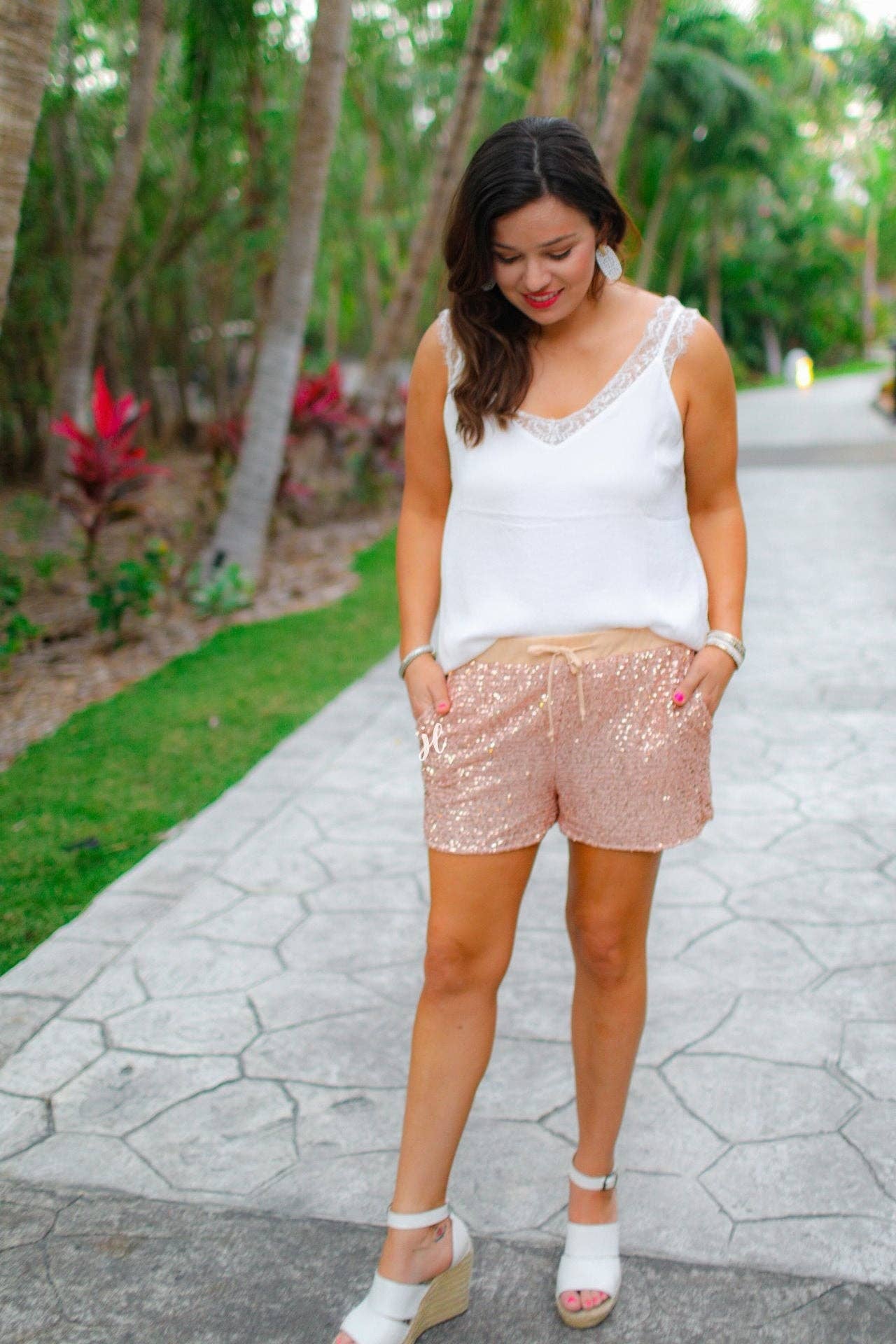 VIP Status Sequin Drawstring Shorts