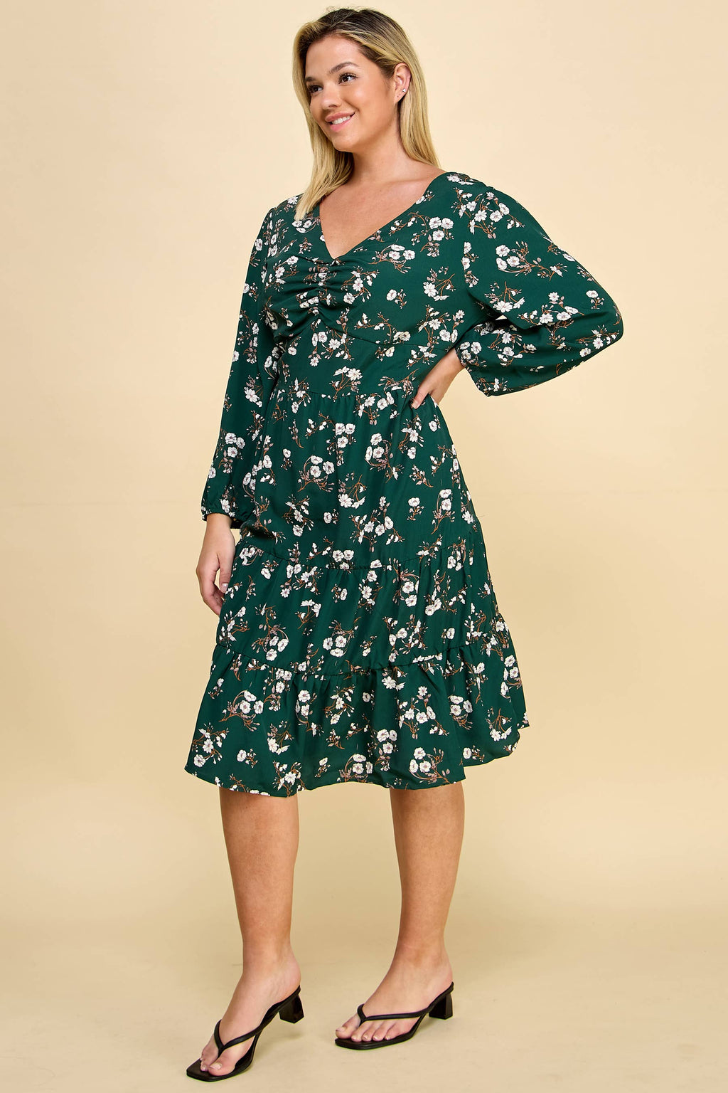 Plus Size Ruffled Floral Midi Dress.