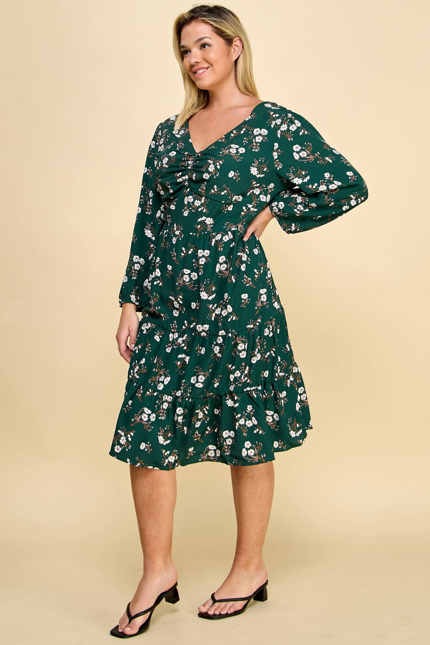 Plus Size Ruffled Floral Midi Dress.
