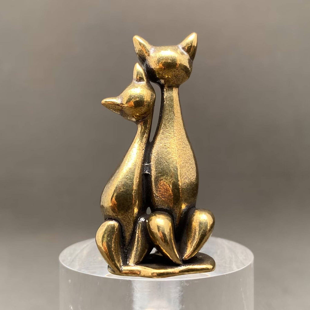 Brass Couple Cats Desktop Figurine Decoration