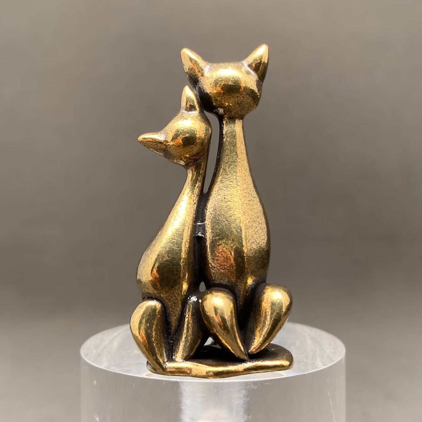Brass Couple Cats Desktop Figurine Decoration