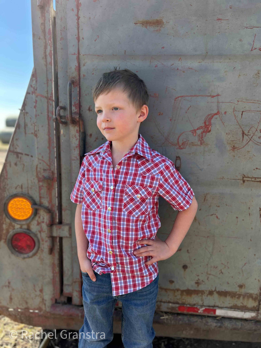 Youth Plaid Pattern Metal Snap