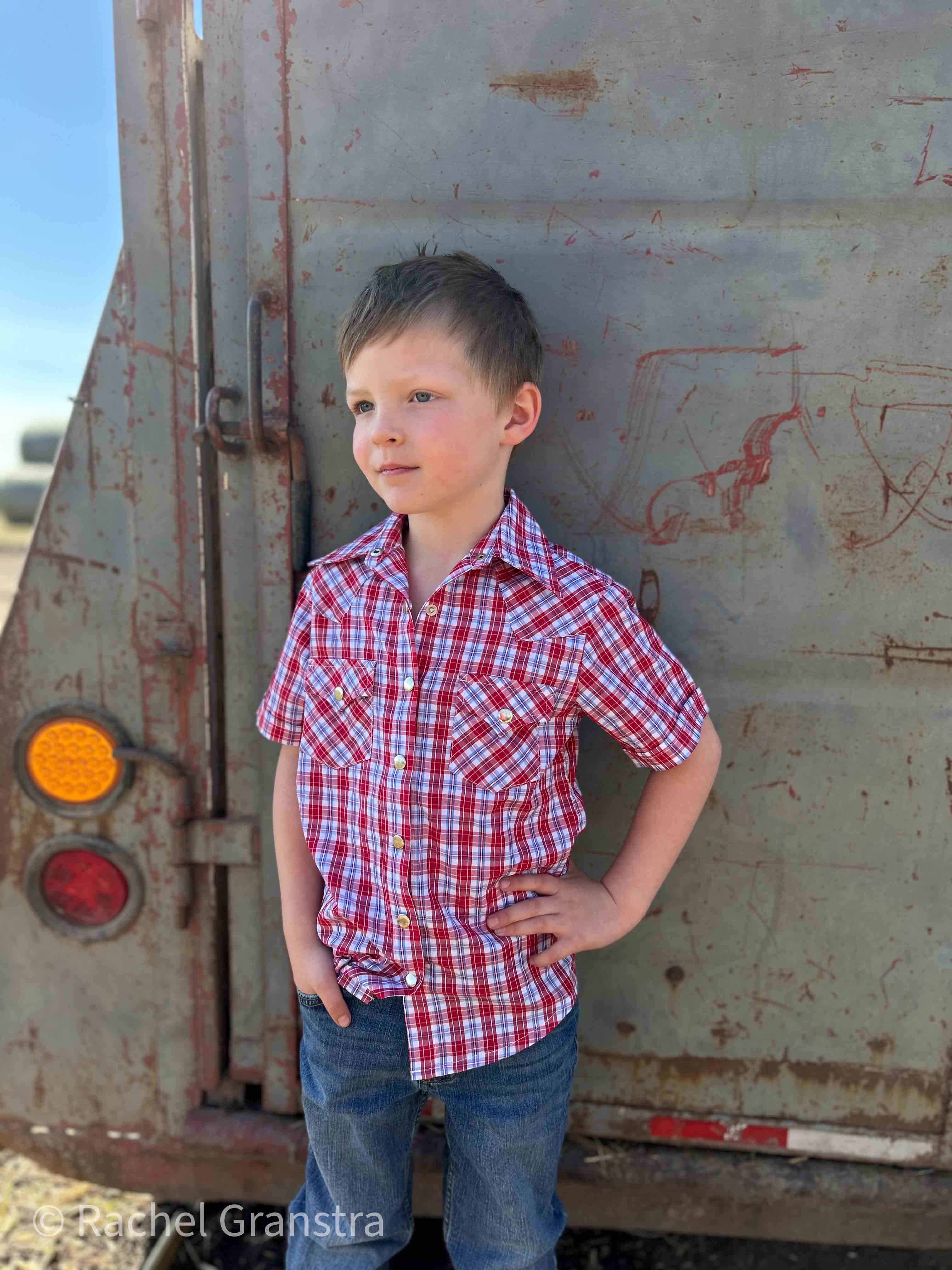 Youth Plaid Pattern Metal Snap