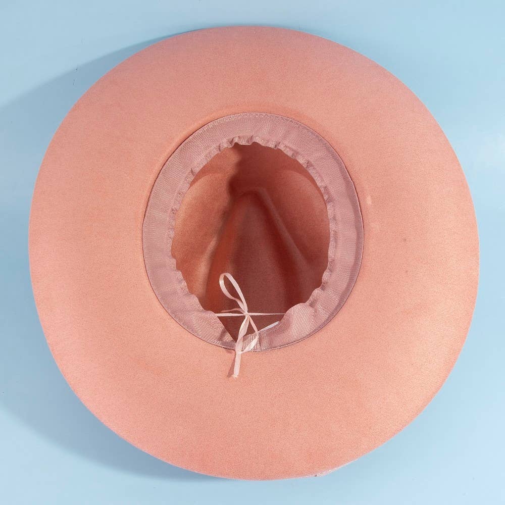 Grommet Belt Faux Suede Fedora Hat