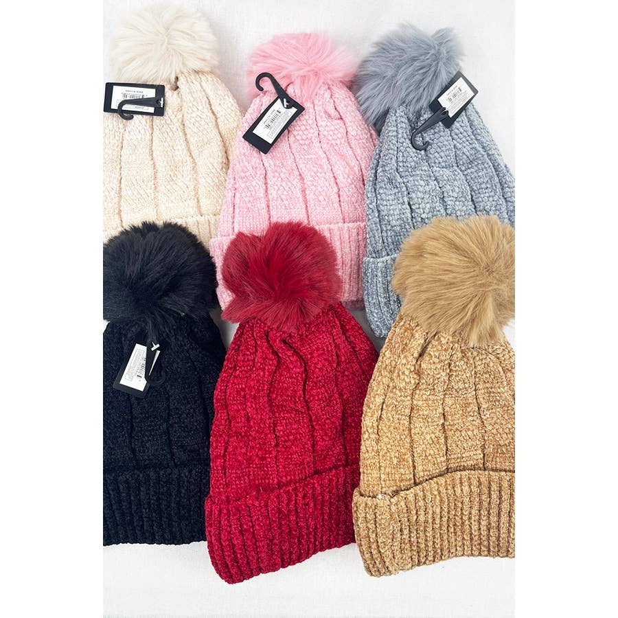 Double Layer Winter Cable Knit Pompom Beanie