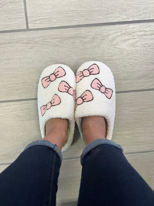 Plush Bows Slide On Slippers