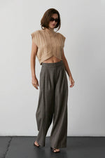 Camila Herringbone Wide-Leg Trouser