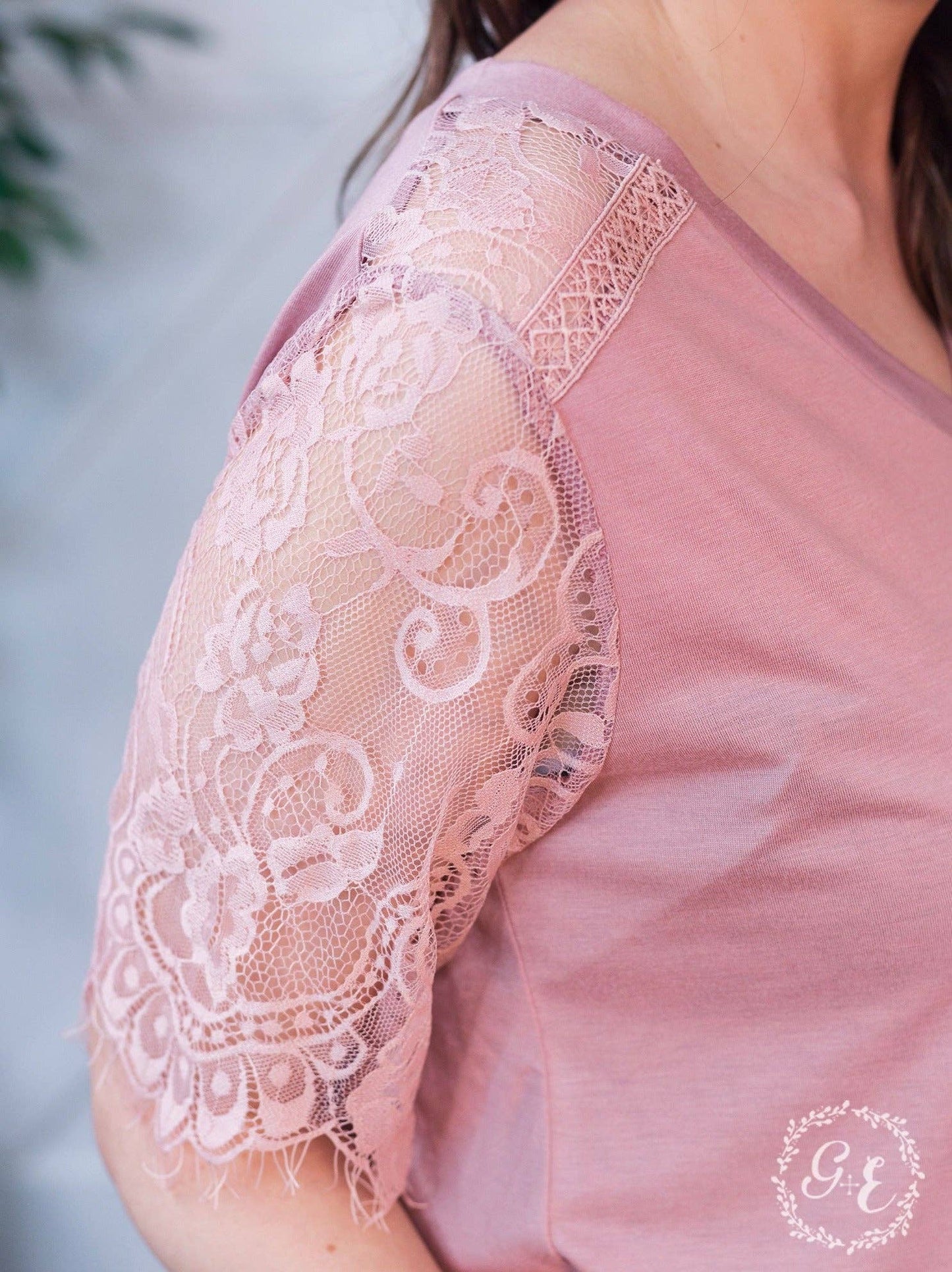 Montana Moon V-Neck Lace Short Sleeve Top