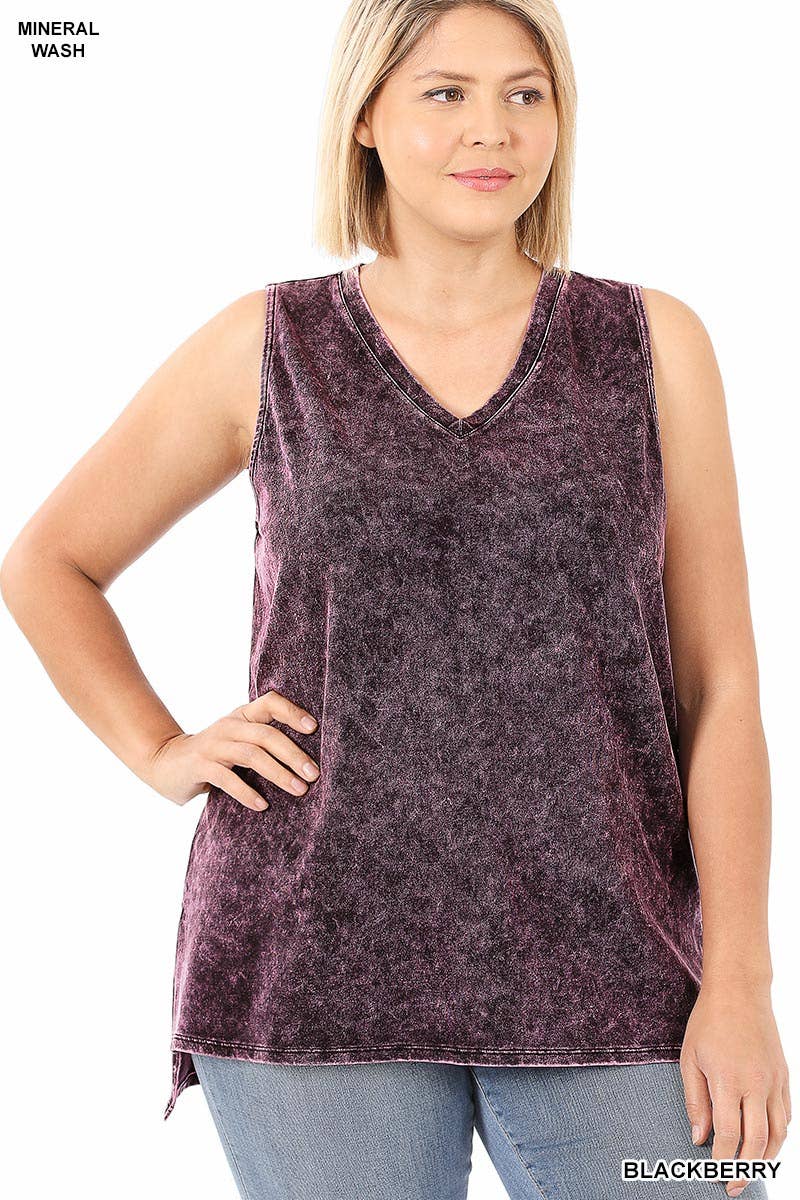 Mineral Wash Tank Top w/ side-slit Plus size