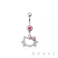CZ Cat Dangle Belly Button Navel Ring 