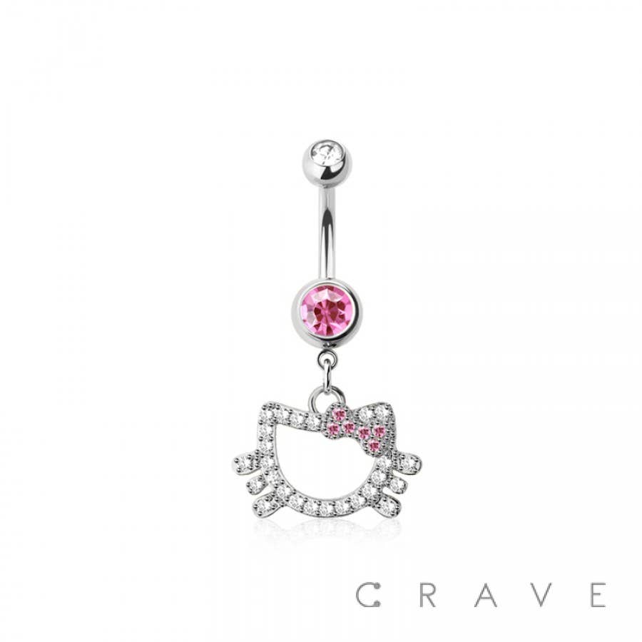 CZ Cat Dangle Belly Button Navel Ring 